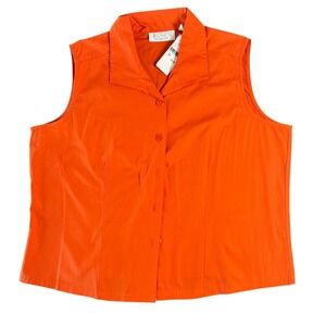 All Cotton 100% Dopamine Orange Sleeveless Button Down Cotton Shirt Plus Size 1X